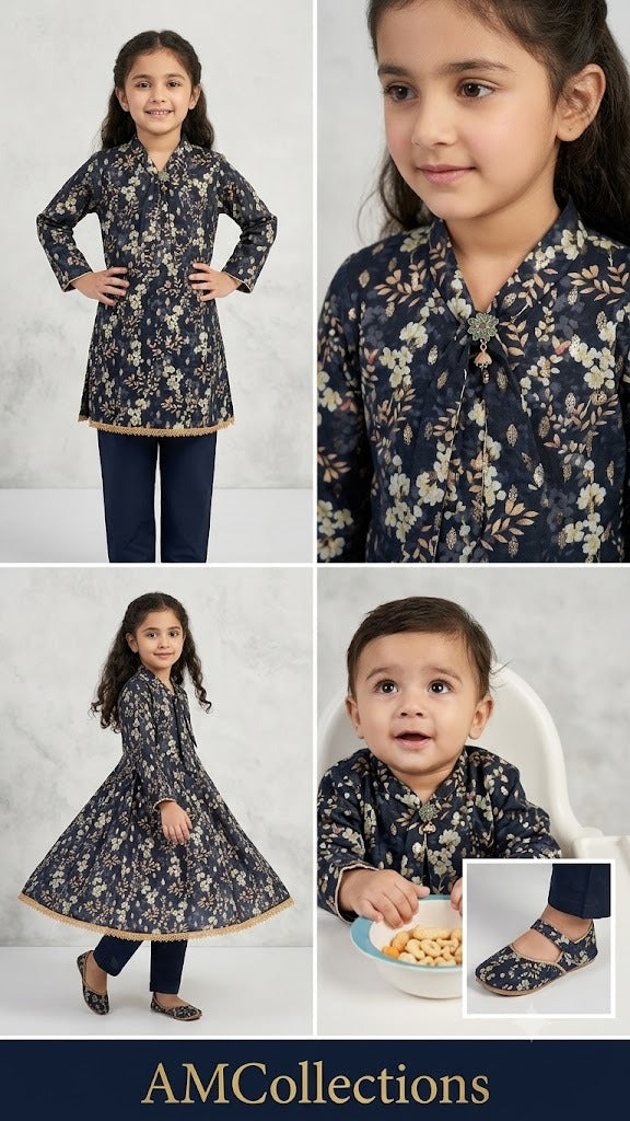 Trendy Black Floral Printed 2 Piece Lawn Suit for Women with Matching Trouser and Lace Border